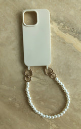 Cream iPhone Case Cover & Pearl Phone Strap Accessories