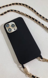 Luxury Black Iphone Case Cover Lanyard Strap Phone Accessories