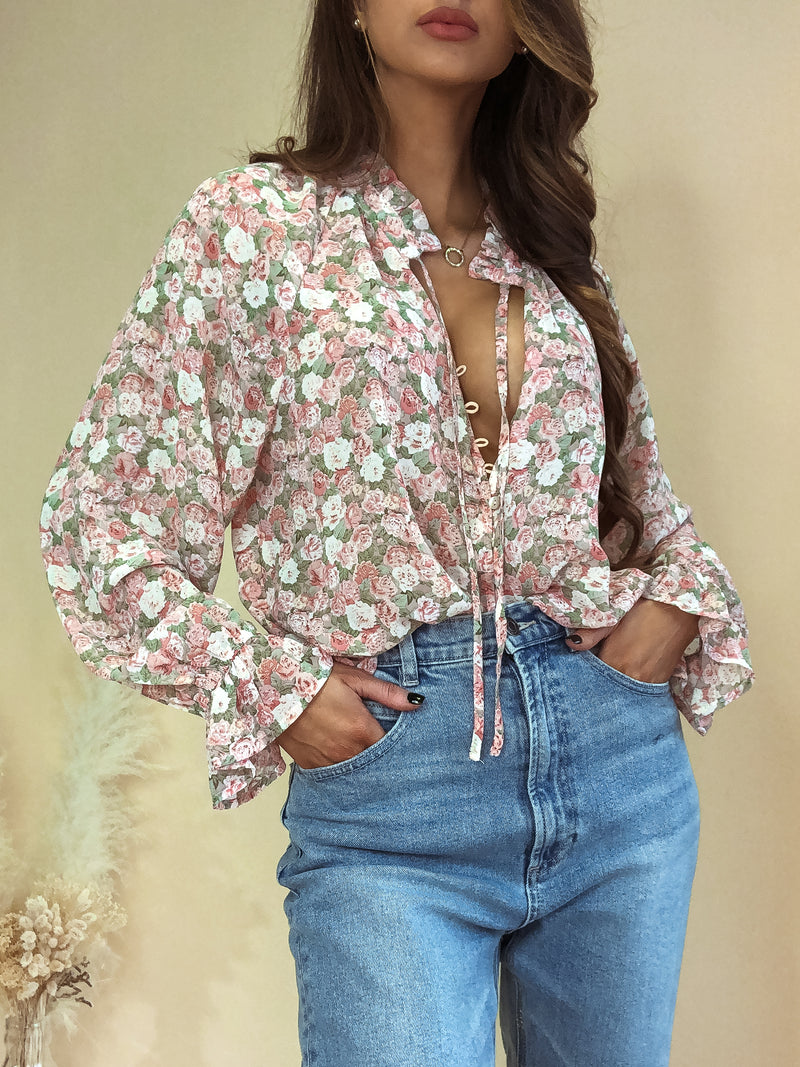 vintage floral  VINTAGE  storeya  christening lace blouses  blouse  boufant sleeve top  Puff Sleeves Top  summer top  NEW TOPS  TOP  floral top