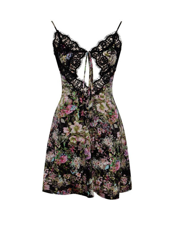 Tehila Floral Print Winter Edit Satin Baby Doll Mini Dress