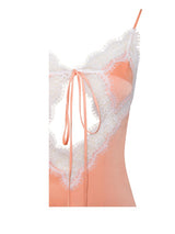 Thea Coral Satin Lace Trim Mini Baby Doll  Dress