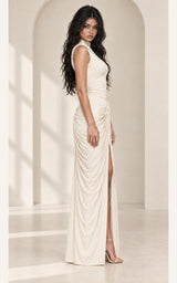 Soft Spoken, Never Overlooked Turtleneck Thigh Slit Wedding Guest Maxi Dress – Alabaster
