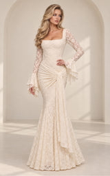Delicately Dangerous Lace Bell Sleeve Knot Detail  Mermaid Dress – Alabaster