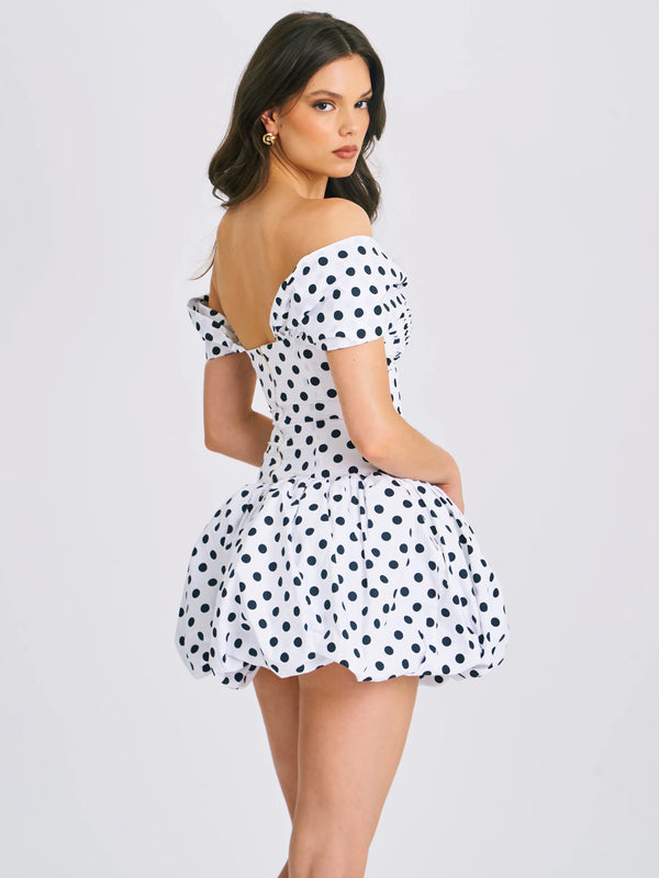 Umika Polka Dot Print Bubble Hem Mini Dress