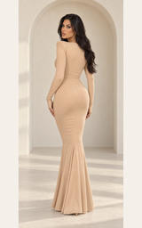 Couture Level Taupe Deep V Plunge Convertible 2 in 1 Midi & Maxi Dress – Wedding Guest
