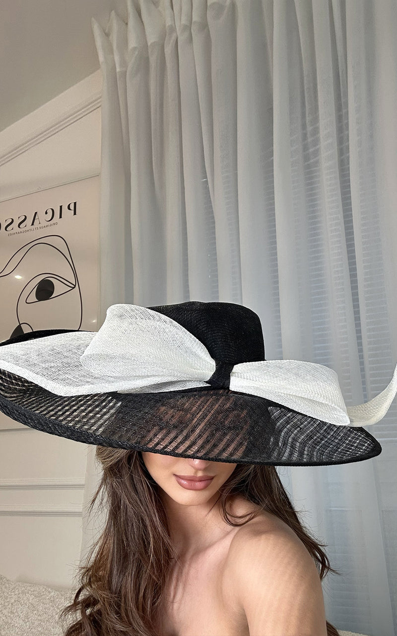 Caroline Black & White Bow Detail Hat