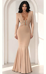 Couture Level Taupe Deep V Plunge Convertible 2 in 1 Midi & Maxi Dress – Wedding Guest
