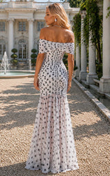 Spotted In High Society Bardot Shoulder Ruched Polka Dot Maxi Dress