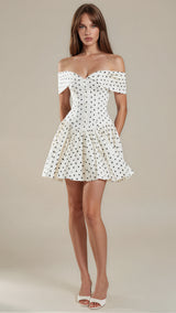 Mon Amour – Vintage Polka Dot Off-the-Shoulder Pleated Mini Dress
