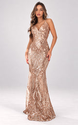 The Estate Guest Rose Gold Sequin Mermaid Style Wedding Guest Gown