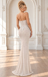 Champagne Heiress Premium Crystal Embellished Corset Maxi Dress – Silver