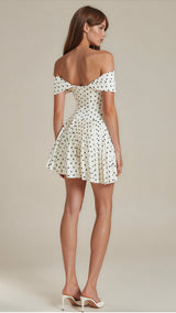 Mon Amour – Vintage Polka Dot Off-the-Shoulder Pleated Mini Dress