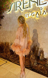 Expensive Taste Pale Beige Lace Feather Mini Dress