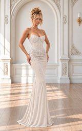 Champagne Heiress Premium Crystal Embellished Corset Maxi Dress – Silver