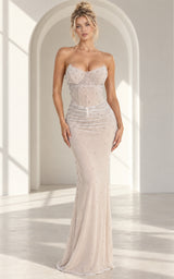 Champagne Heiress Premium Crystal Embellished Corset Maxi Dress – Silver