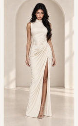Soft Spoken, Never Overlooked Turtleneck Thigh Slit Wedding Guest Maxi Dress – Alabaster