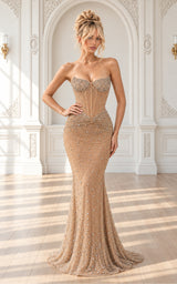 Diamond Heiress Premium Crystal Embellished Corset Maxi Dress – Honey