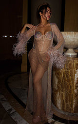 Crystal Heiress  Rhinestone Cape with Feather Cuffs - Luxury Cover-Up Honey