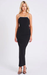 Flore Black Crystal Straps Backless Gown With Bow