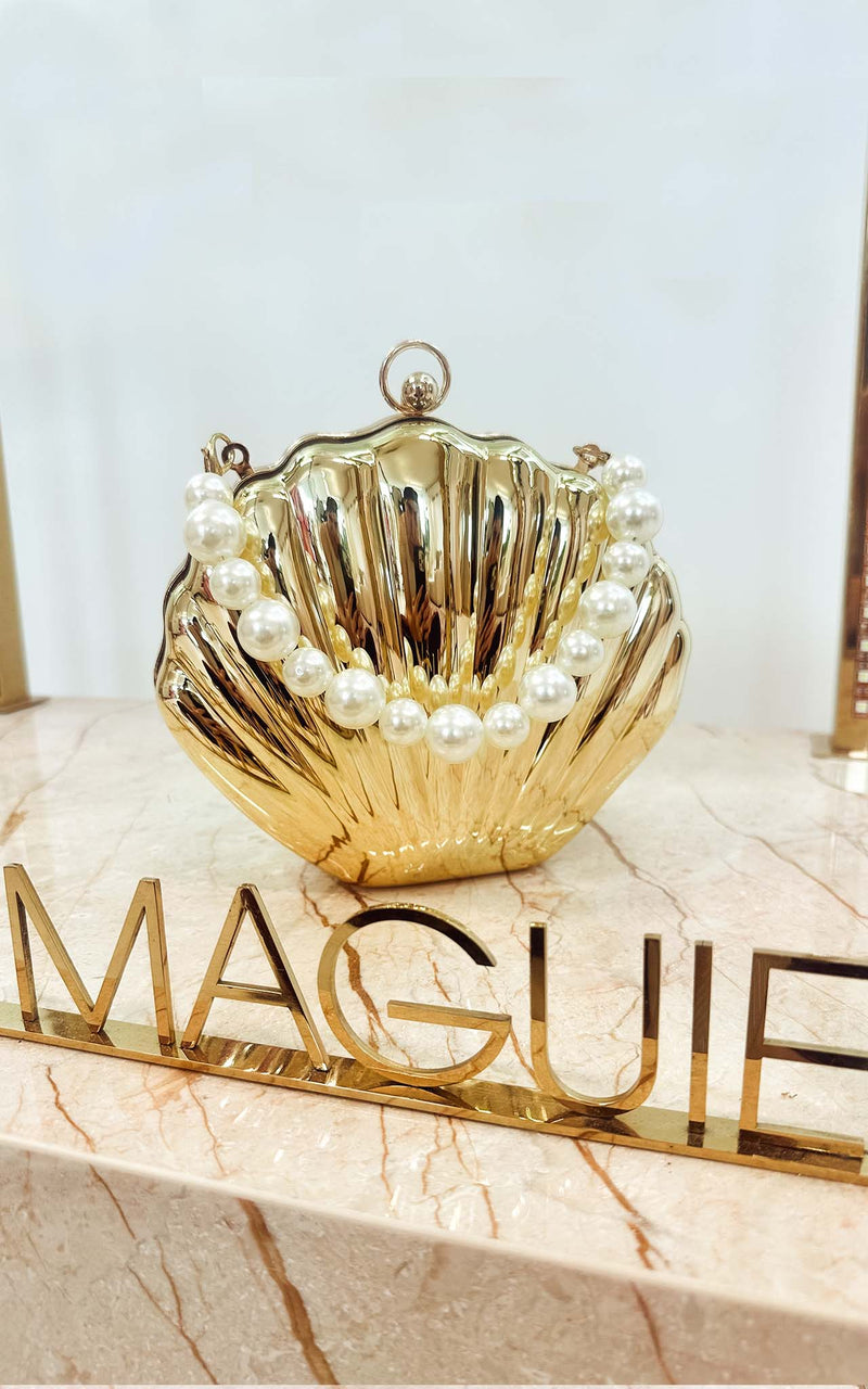 Seashell Gold Acrylic Pearl Strap Clutch Bag – HOUSE OF MAGUIE