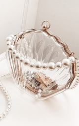 Seashell Clear White Acrylic Pearl Strap Clutch Bag