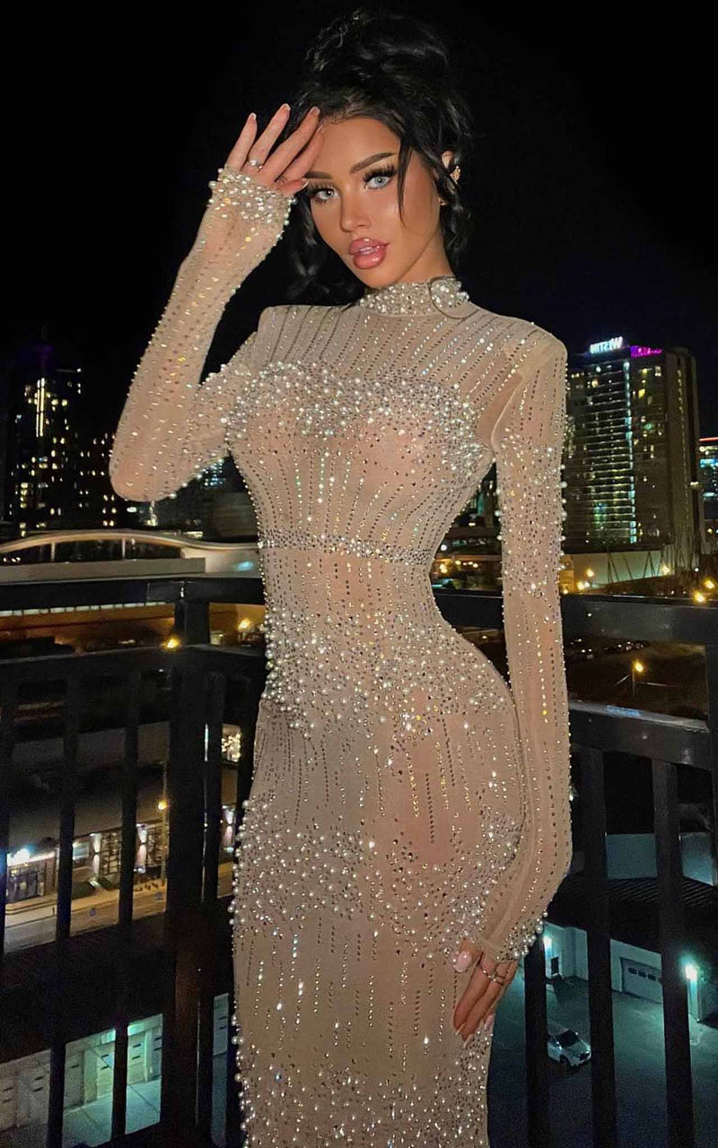 Cristal Glam Glow Skin Tan Embellished Turtleneck bodycon Wedding Gues HOUSE OF MAGUIE Cristal Glam Glow Skin Tan Embellished Turtleneck bodycon Wedding Gues HOUSE OF MAGUIE