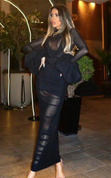 After Dark Agenda Black Mesh Midi Dress with Puffed Cuffs