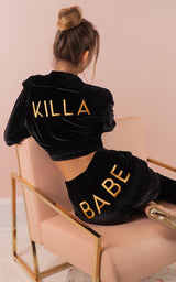 Bae'sics Killa Babe Black Hoodie & Joggers Velvet Loungewear Set