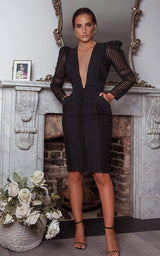 Antonina Black Panelled Italian Guipure Lace Premium Dress
