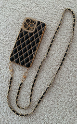 Black & Gold Luxury Iphone Case Cover & Chain Lanyard Strap Phone Accessories