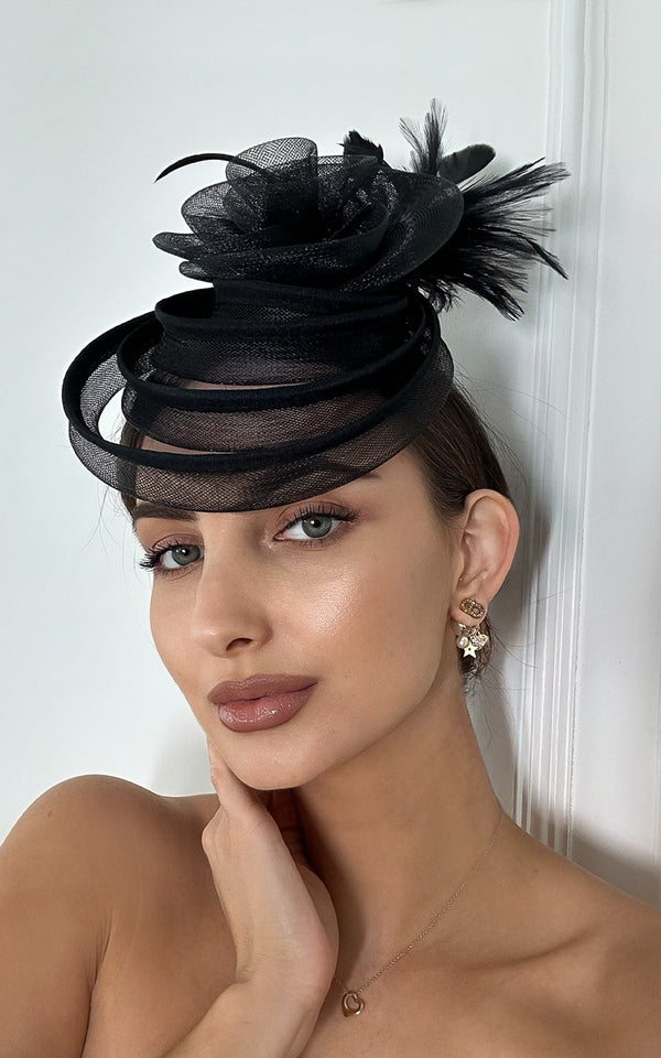 Diana Black Abstract Layered Feather Detail Fasciator