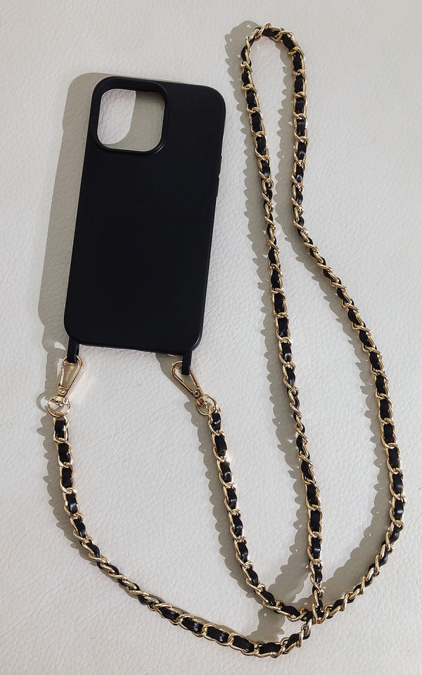 Luxury Black Iphone Case Cover Lanyard Strap Phone Accessories