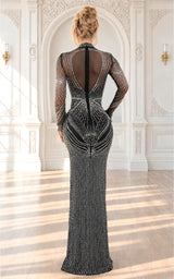 Own the Night – Black Crystal Embellished Turtleneck Cut-Out Thigh Slit Maxi Dress