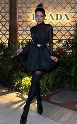Causing Drama Black High Neck Long Sleeve Bubble Hem Mini Dress