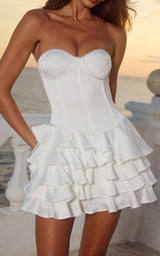 strapless corset Ruffe skirt mini dress close up