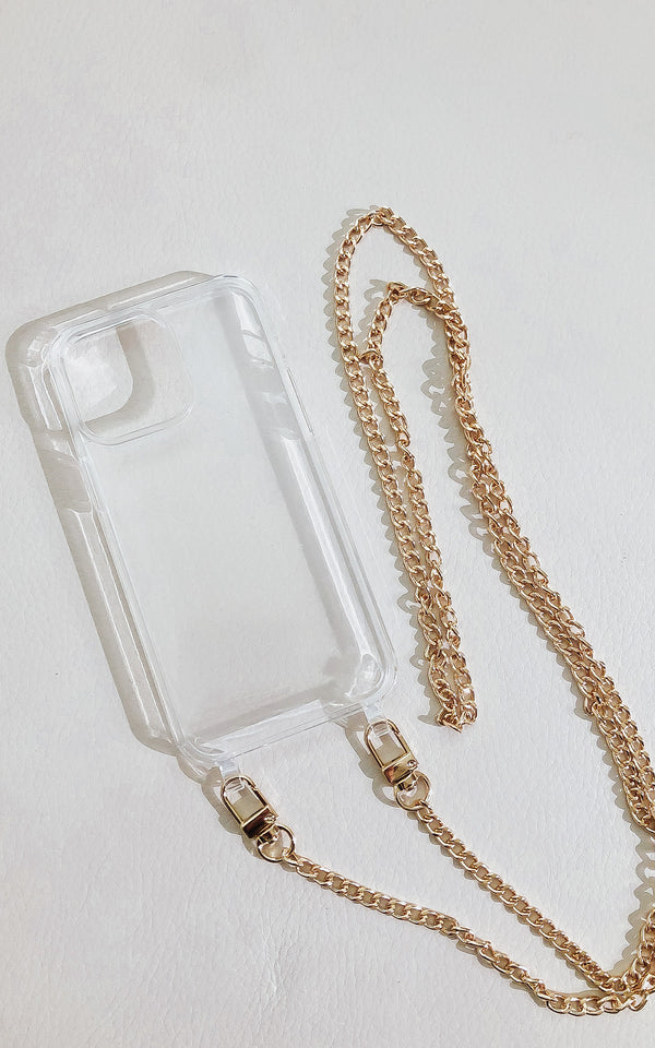 Luxury Clear iPhone Case Cover Gold Lanyard Strap Phone Accessories