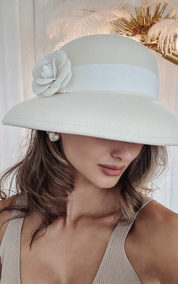 Mademoiselle Cream Fedora Camellia Flower Felt Hat