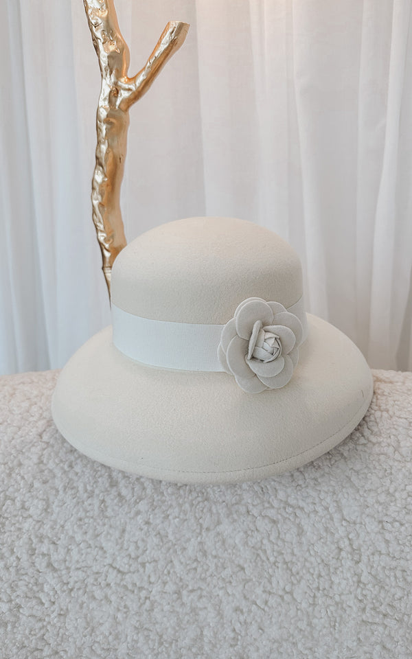 Mademoiselle Cream Fedora Camellia Flower Felt Hat