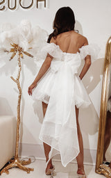 I'm Taken White 3D Rose Embroidery Bow Detail Off The Shoulder Puff Sleeve Hen-Do Party Dress