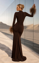 Luxury chocolate brown evening dress with halter neckline