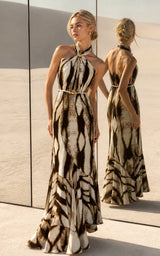 Desert Lioness animal print halter neck belted maxi dress front view