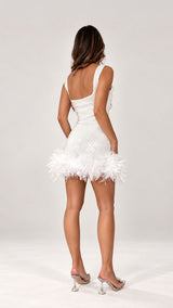 Hen Party Bride To Be White Sequin Feather Trim Mini Dress