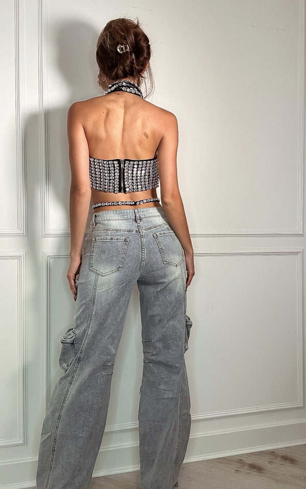 Chic Combat High Waist Utility Pockets  Denim Cargo Pants