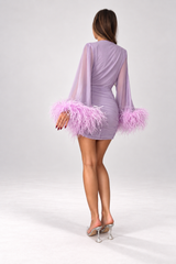 Polished Privilege Lavender Feather Bell Sleeve Wrap Mini Dress