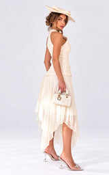 Lunch at the Estate Butter Yellow V-Neck Pleated Maxi Dress