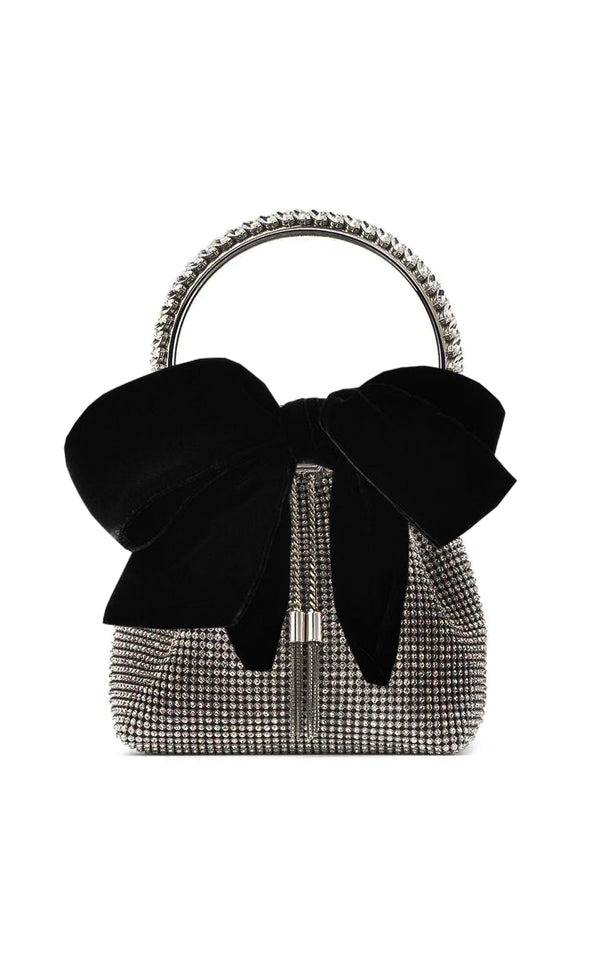 La Bonbonniere Black Bow Rhinestone Embellished Evening Clutch Bag