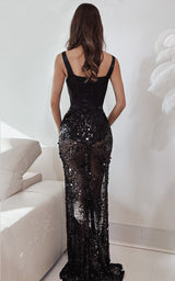 Midnight Magic Black Corset  Emcrusted with Rhinestones Thigh Split Maxi Dress