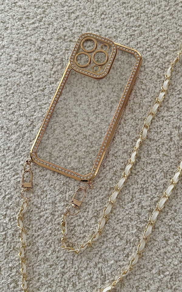 Gold Luxury iPhone Case Cover & Gold Chain Lanyard Strap Phone Accessories