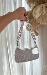 Rhinestone Embellished Iphone Case Cover & Silver Chunky Chain Strap Phone Accessories