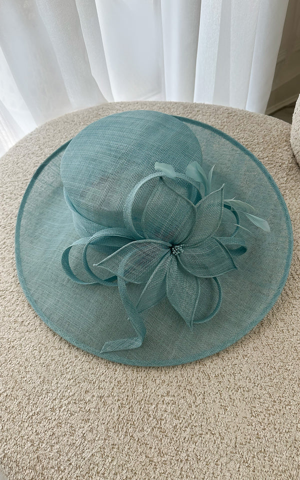 Louise Turquoise Blue Large Flower Detail Hat